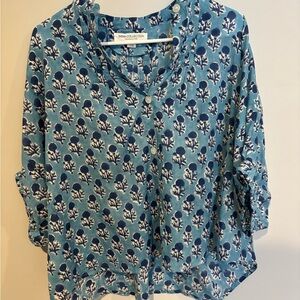 Emerson Fry Blue Mandarin Collar Blouse